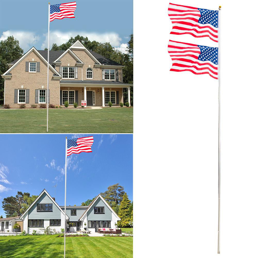 25ft Solemn Outdoor Decoration Sectional Halyard Pole US America Flag Flagpole 