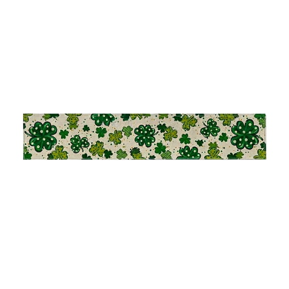 A Holiday Table Runner In Premium Linen Adorned With Festive Green Shamrocks Protects Tabletops From Heat And Scratches Ideal For St. Patrick'S Day Celebrations