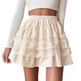thumbnail image 2 of ZHOGXU Women'S Skirt Summer Elastic Waist Solid Color A Line Lace Trim Fashion Comfortable Mini Tutu Skirt For Everyday Wear,Beige,L, 2 of 9