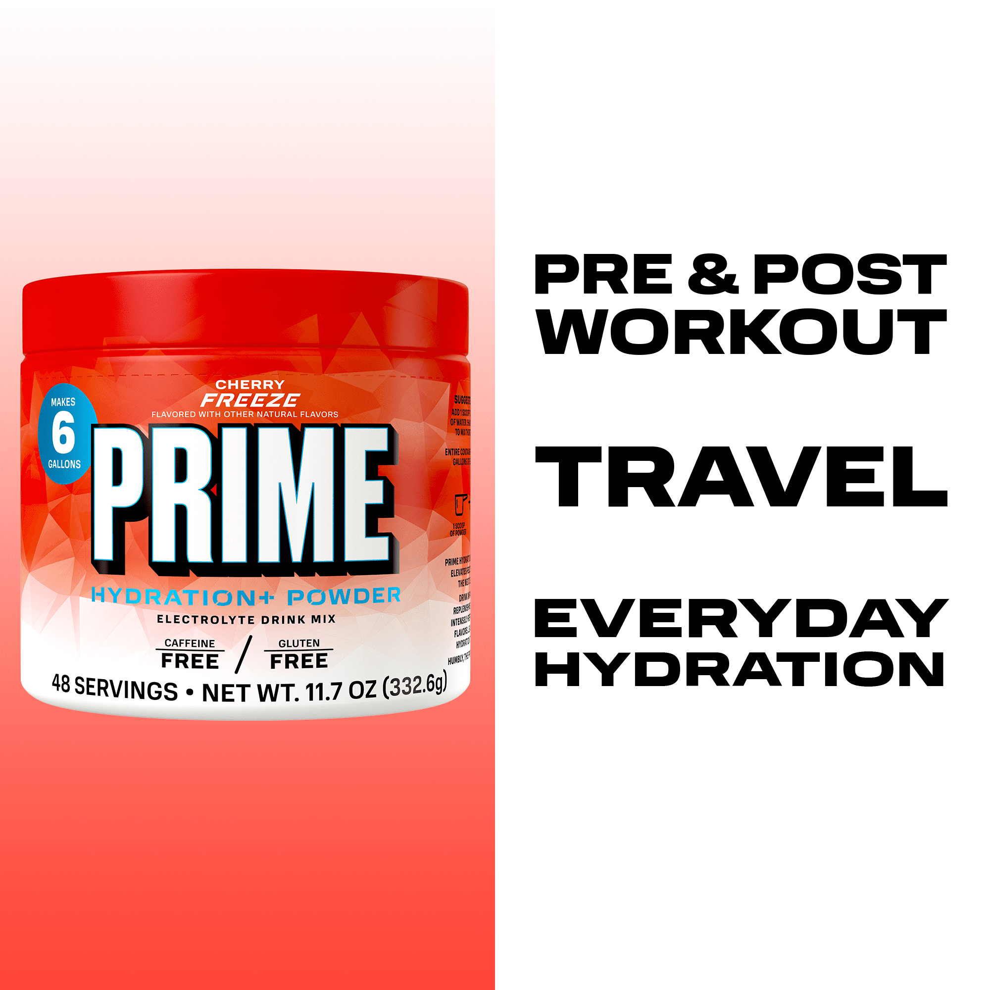 PRIME Hydration+ Cherry Freeze Electrolyte Powder, Sugar Free, 6 Gallon Tub