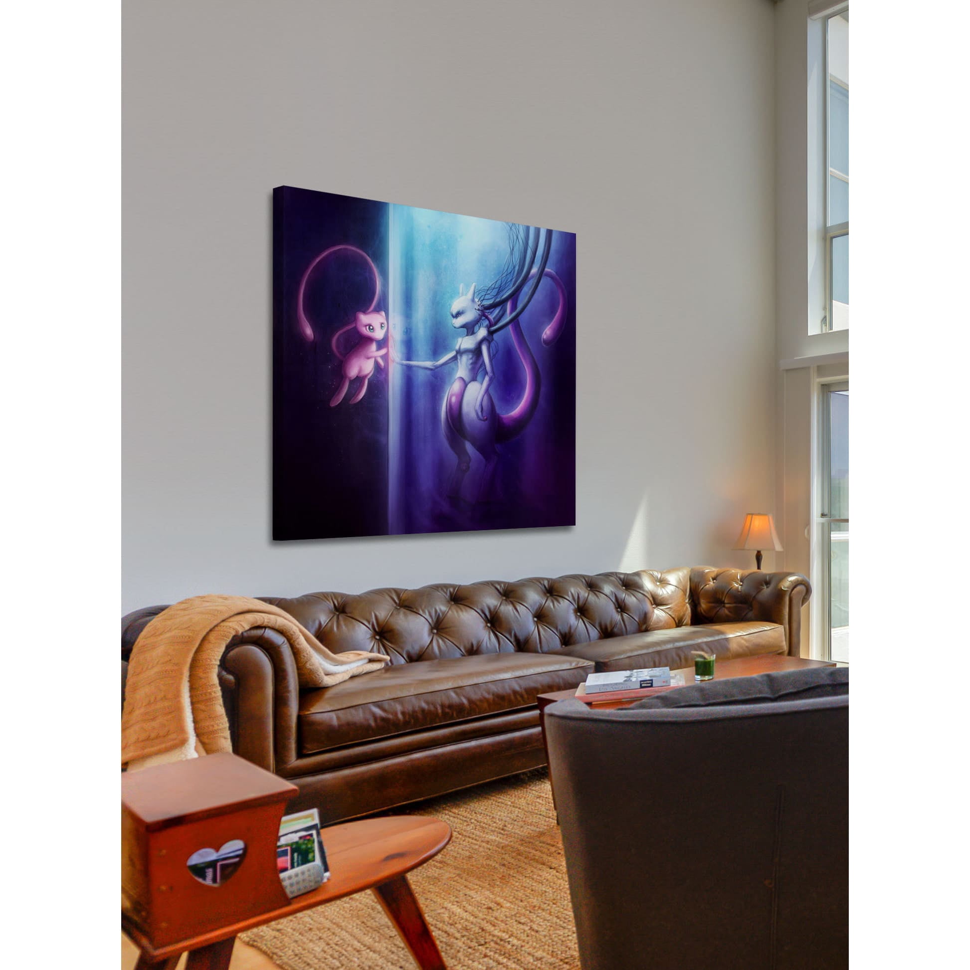 MARMONT HILL  - Mewtu and Mew Painting Print on Canvas - Multi-Color 48 x 48