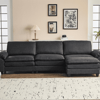 Zimtown Sectional L-Shaped Sofa with Ottoman, 4-6 Person Living Room Couch, 3 Seater and 1 Ottoman, Double-Layered Burlap, Black