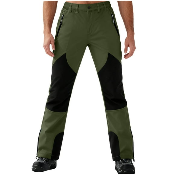 Lovzfmll Men's Color-Block Insulated Snow Pants, Fleece Lined, Water-Resistant, Fashionable for Ski and Winter Wear Army Green, M
