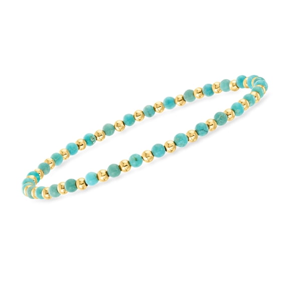 Ross-Simons 3mm Turquoise and 10kt Yellow Gold Bead Stretch Bracelet, Women's, Adult