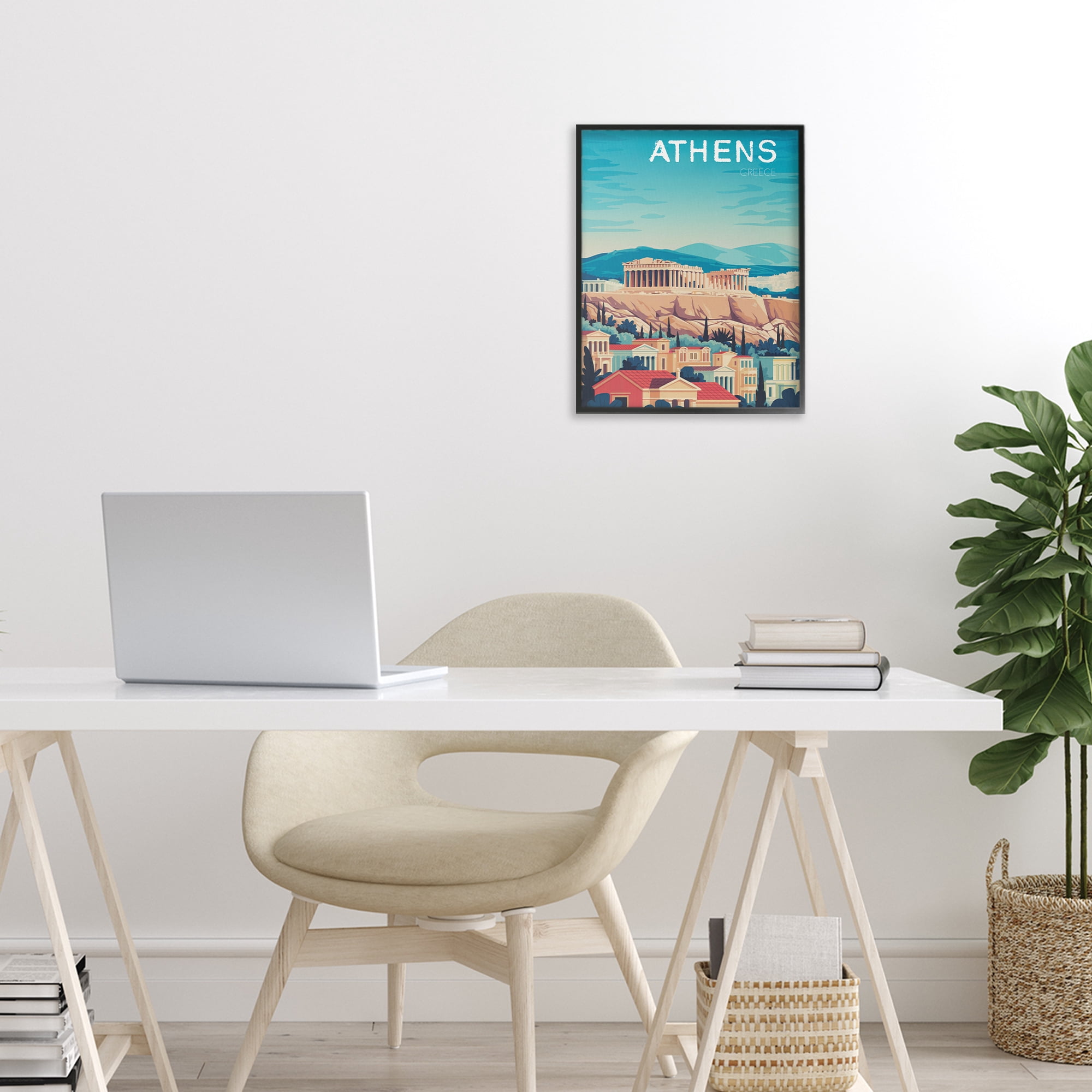 Stupell Industries Athens Topography Cityscape Black Framed Giclee Art, design by Andreas Magnusson