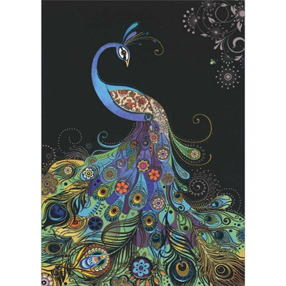 Bug Art Elegant Peacock with Shimmering Foil Feathers Blank Note Card
