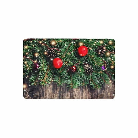 Old Door Decor MKHERT Christmas Decorations Fir Tree Branches with Toys On Old Wood Doormat Rug Home Decor Floor Mat Bath Mat 23.6x15.7 inch ()