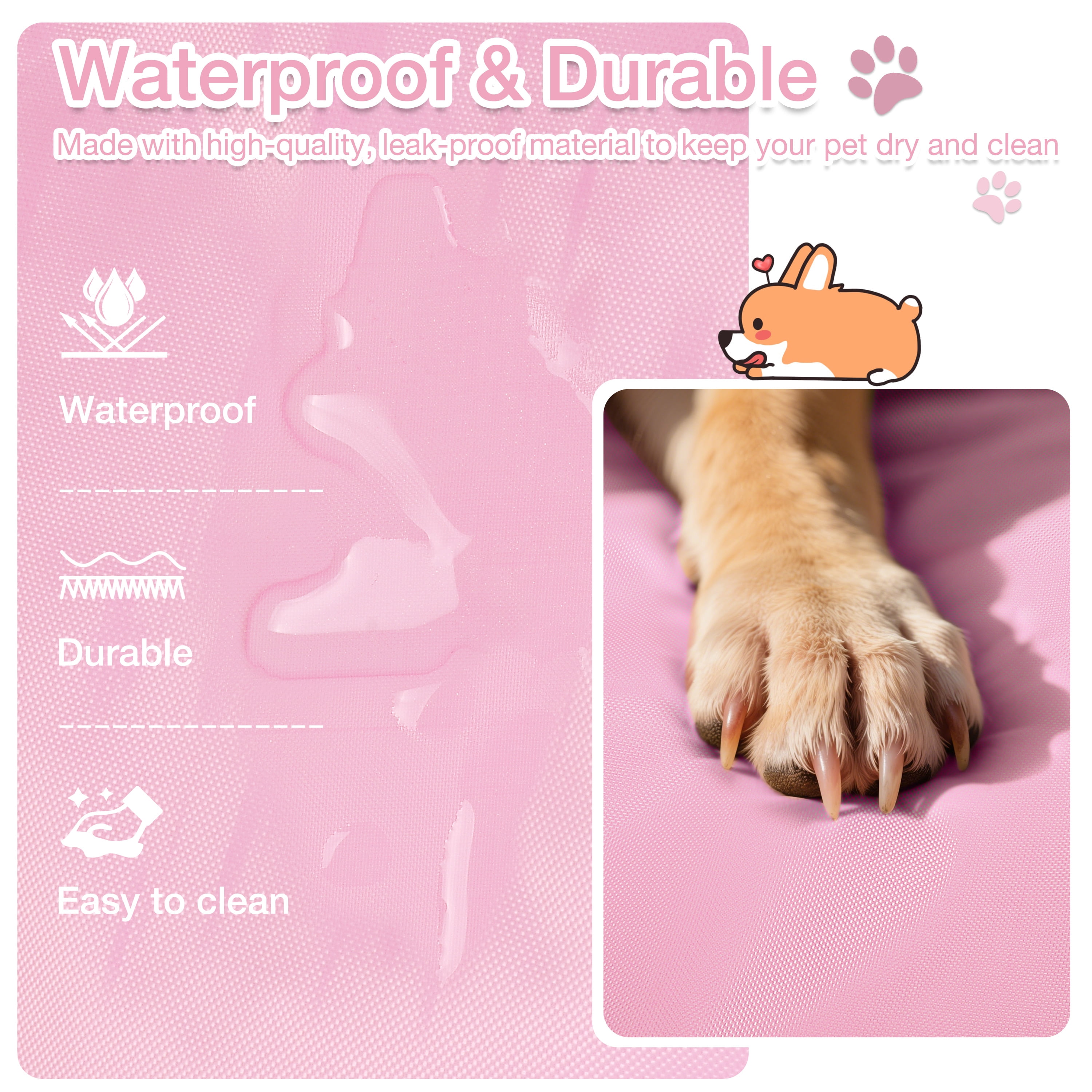 Kritter Planet Reversible Waterproof Foldable Dog Bed Pad for Camping & Travel, Portable Roll-Up Dog Bed Car Seat Pet Cushion Mat with Handles for Small & Medium Dogs, Indoor & Outdoor Use