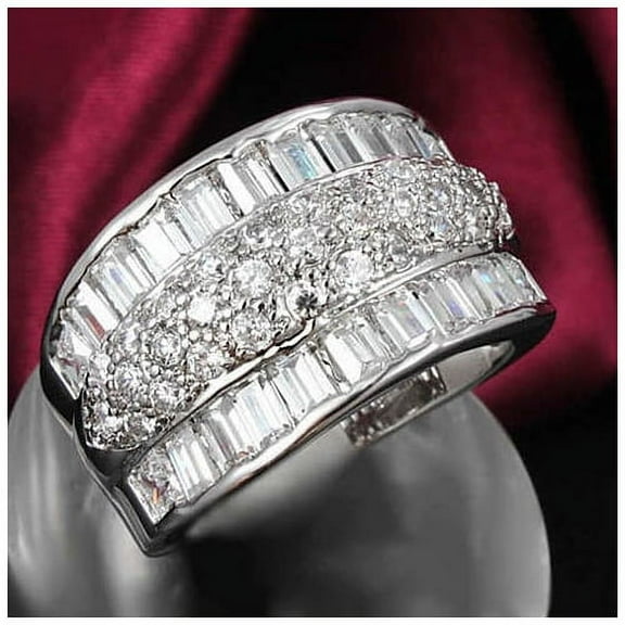 Regal Baguette And CZ Statement Band Ring