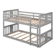 thumbnail image 3 of Twin Over Twin Bunk Bed, Solid Wood Bunk Bed with Ladder for Kids Teens, Low Bunk Bed Frame with Safety Guardrails, Wooden Floor Bunk Bed Bedroom Guest Room Furniture, Space Saving Design, Gray, 3 of 7