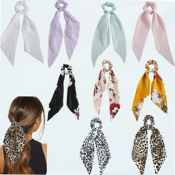 Hair Scarf Scrunchies Hair Ribbon Hair Ties Tails Knotted Long Bow Hair Scrunchies Hair Elastic Bands Scrunchy Solid Color/Floral/Cheetah-print Satin