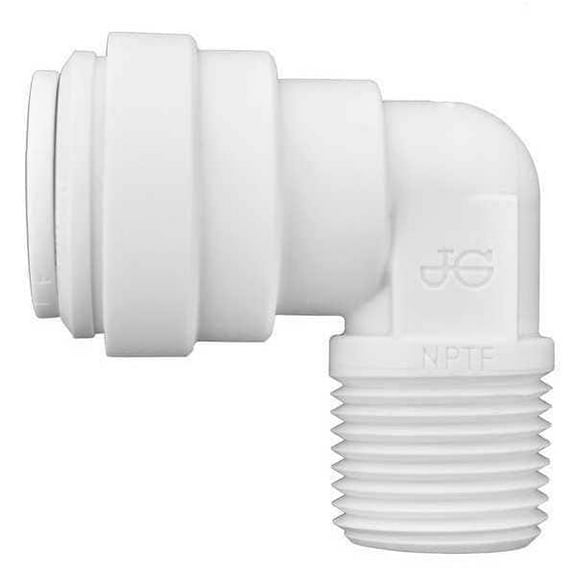 Push-Fit Elbow Fitting, 1/2 in Tube Size, Polypropylene, White, 10 PK