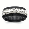 thumbnail image 1 of Edward Mirell Black Ti & Sterling Silver Inlay Polished Scroll Ring Size 13, 1 of 4