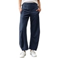 thumbnail image 3 of Womens Barrel Pants, Elastic Waist Baggy Ankle Pants with Pockets, Quick Dry Travel Running Outdoor Wear | VerBelle,Navy 2XL, 3 of 9