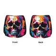 thumbnail image 3 of Balery Colorful Skull Pantalones cortos deportivos para mujer con forro y dos bolsillos, elásticos, para entrenamiento, gimnasio, yoga-Large, 3 of 7