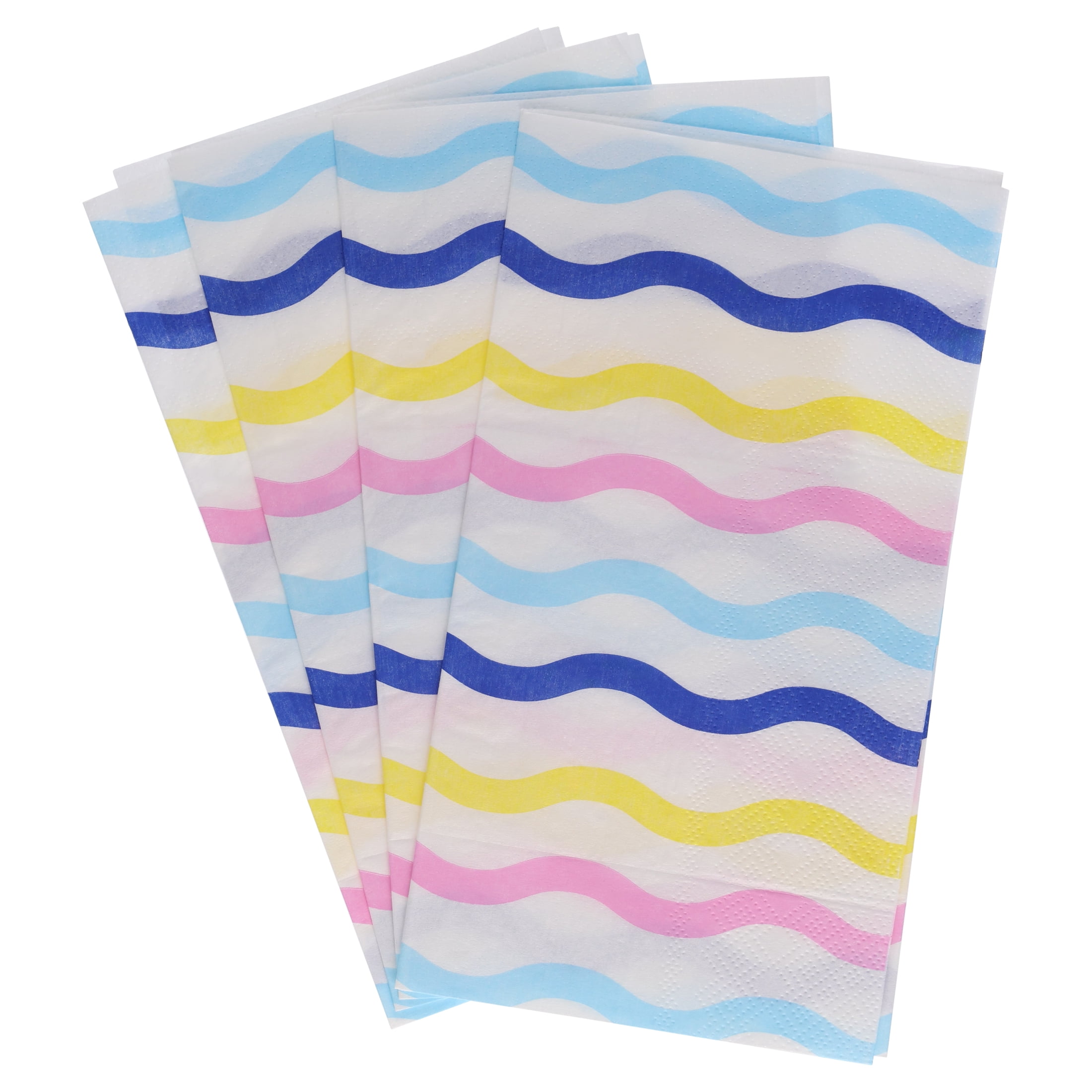 Way To Celebrate Disposable Paper Napkins, Multicolor Wavy Stripes, 4.3 in x 7.8 in, 16 Count