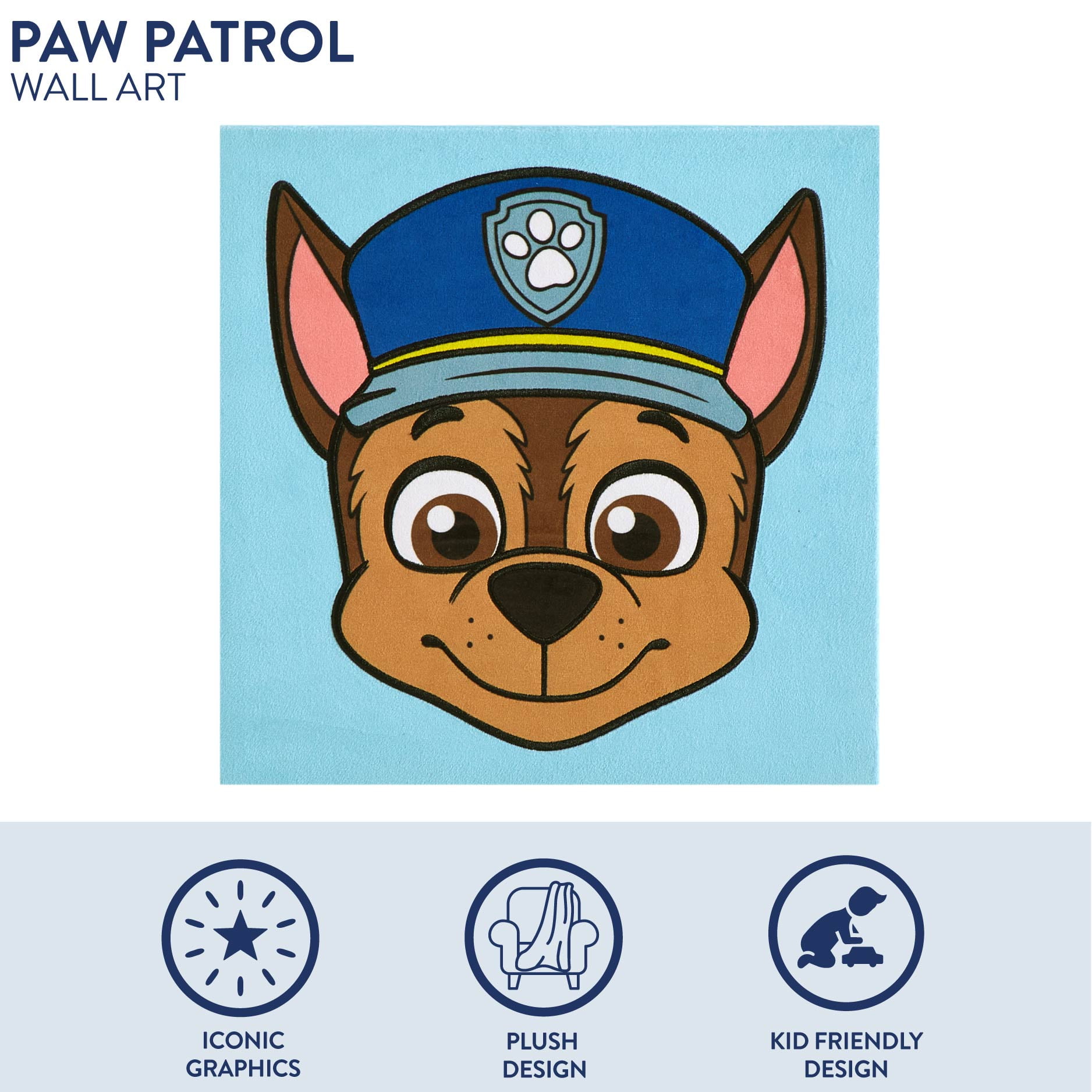 Nickelodeon Paw Patrol Chase Plush Textured Wall Art for Kids, 12" x 12"