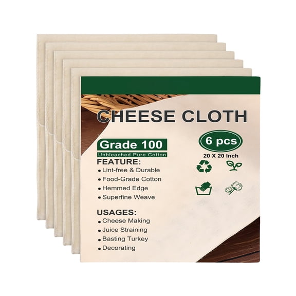 Cheese Cloth for Straining and Cooking, 6 Pieces Washable Unbleached Cotton, Grade 100 Fine Weave for Making Cheese, Butter, Stock Filtering, Turkey, Decorations, Beige Color