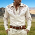 thumbnail image 2 of Mens Shirts Casual Carnival Western Cowboys Long Sleeve Top Festive Print Button Down Lapel Comfortable Shirt for Men Beige L, 2 of 5