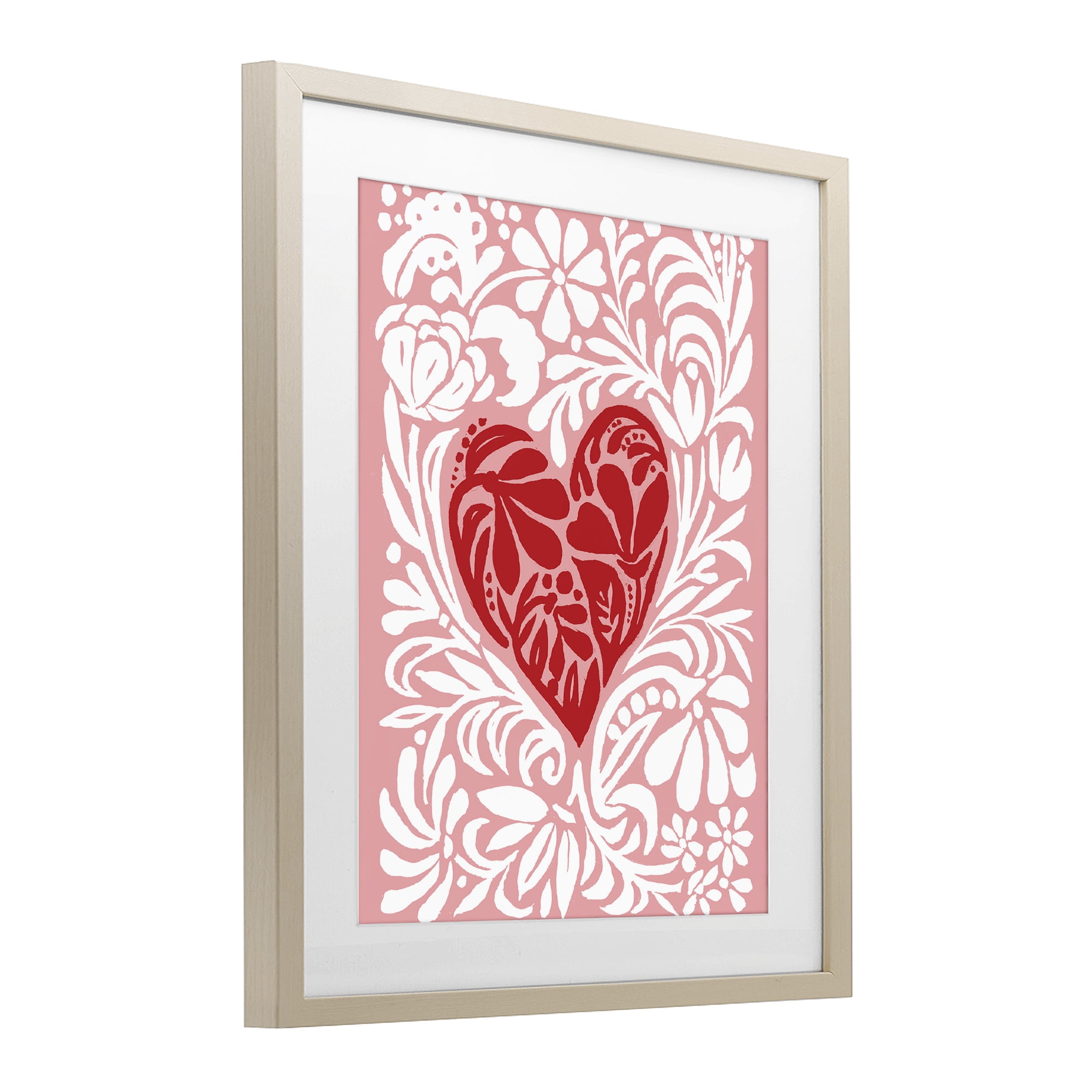 Stupell Industries Red Leafy Heart on Pink Birch Framed Print Under Glass, design by Cindy Jacobs
