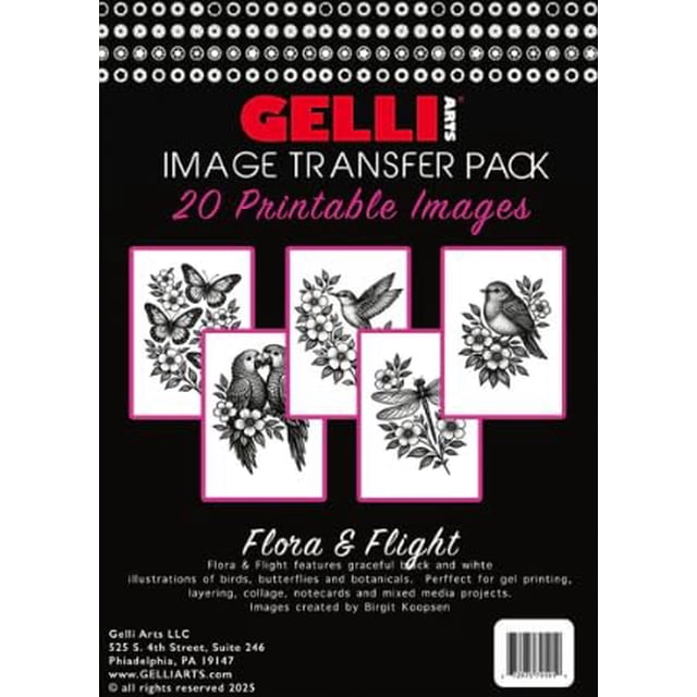 Paquete imprimible de transferencia de imágenes Gelli Arts Flora Flight, 30 piezas