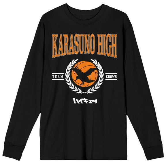 Haikyu Season 1 Karasuno High Crows Crew Neck Long Sleeve Black Fleece Adult Tee-XXL