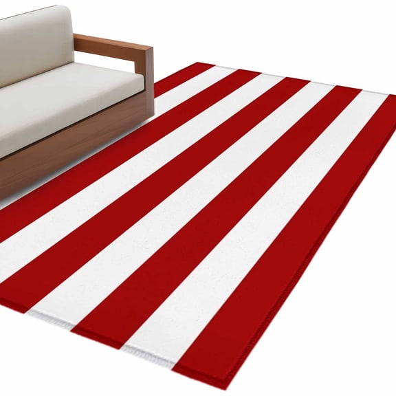 Red Stripes Large Area Rugs for Bedroom Living Room, Soft Non Slip Carpet Bedside Rug, Simple Red White Texture Rectangular Floor Cover Kitchen Accent Rug 3'x5' for Dining Room/Office