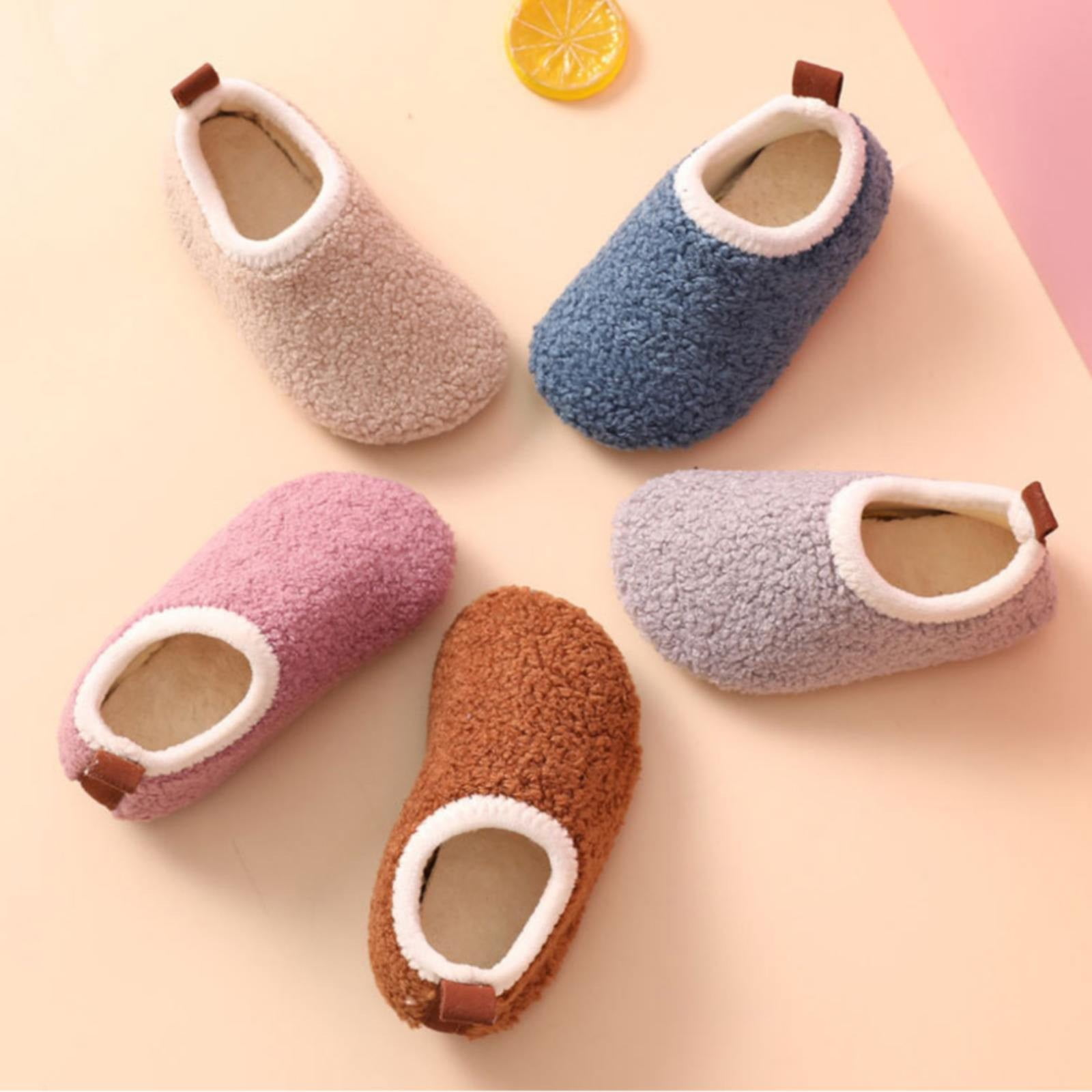 Kids' Fuzzy Fleece Indoor Slippers, Non-slip Warm House Shoes for Toddler Boys & Girls Beige 25