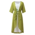 thumbnail image 4 of WTXUE Plus Size Dresses, Sun Dress Sleeveless Jacket Dress Shawl Neck, Belted Half Sleeve Chiffon Shawl Cardigan Floral Pleated Dress Vestidos Mid-Length Women's Plus, Green Size M, 4 of 6