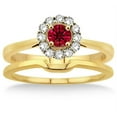 thumbnail image 2 of Extraordinary Fantastic Mind Blowing Moissanite Diamond 1.25 Carat Round Cut Red Ruby Bridal Set Halo on 10k Yellow Gold, 2 of 2