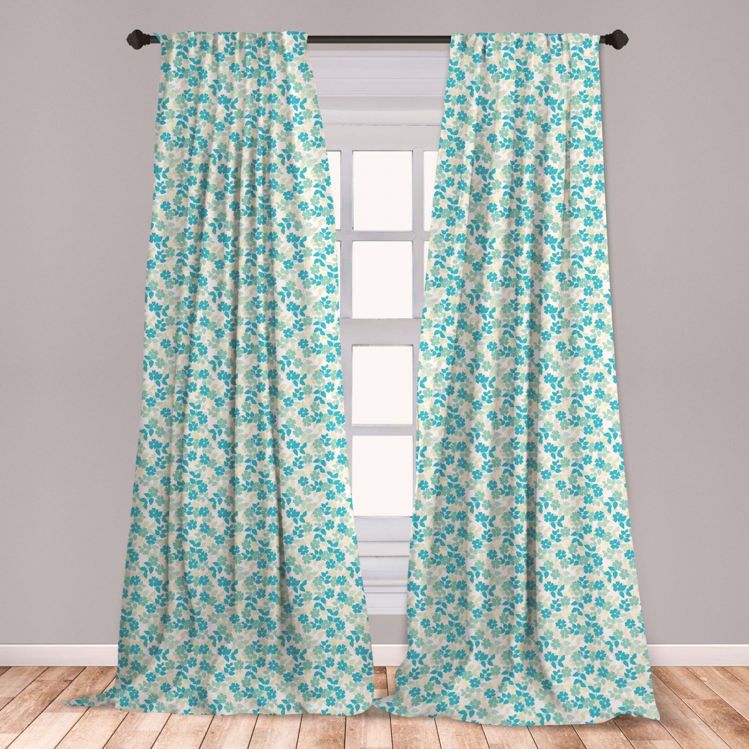 Flower Curtains 2 Panels Set, Flowers Leaves Vintage Style Classic ...