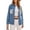Blue, variant on Denim Jacket for Women Button Down Hippie Bling Embroidered Pearls Beading Washed Jean Jackets Oversized Y2k Dance Disco Coat with Pockets Blue S