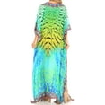 thumbnail image 2 of Sakkas Anahi Flowy Design V Neck Long Caftan Dress / Cover Up With Rhinestone - 17165-Green / Turq - One Size, 2 of 5
