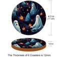 thumbnail image 3 of Halloween Ghost 6 Pack Round Coasters, Microfiber Leather Drink Coasters Set of 6, 11x11 cm/4.3x4.3 Inches Absorbent Coasters for Drinks Tables Dining Table Décor, 3 of 6