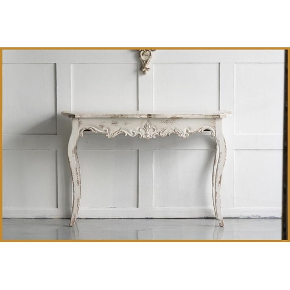 Vintage Whitewash Coffee Table with Queen Anne Legs for Living Room, 46” Wide Space-Saving Design
