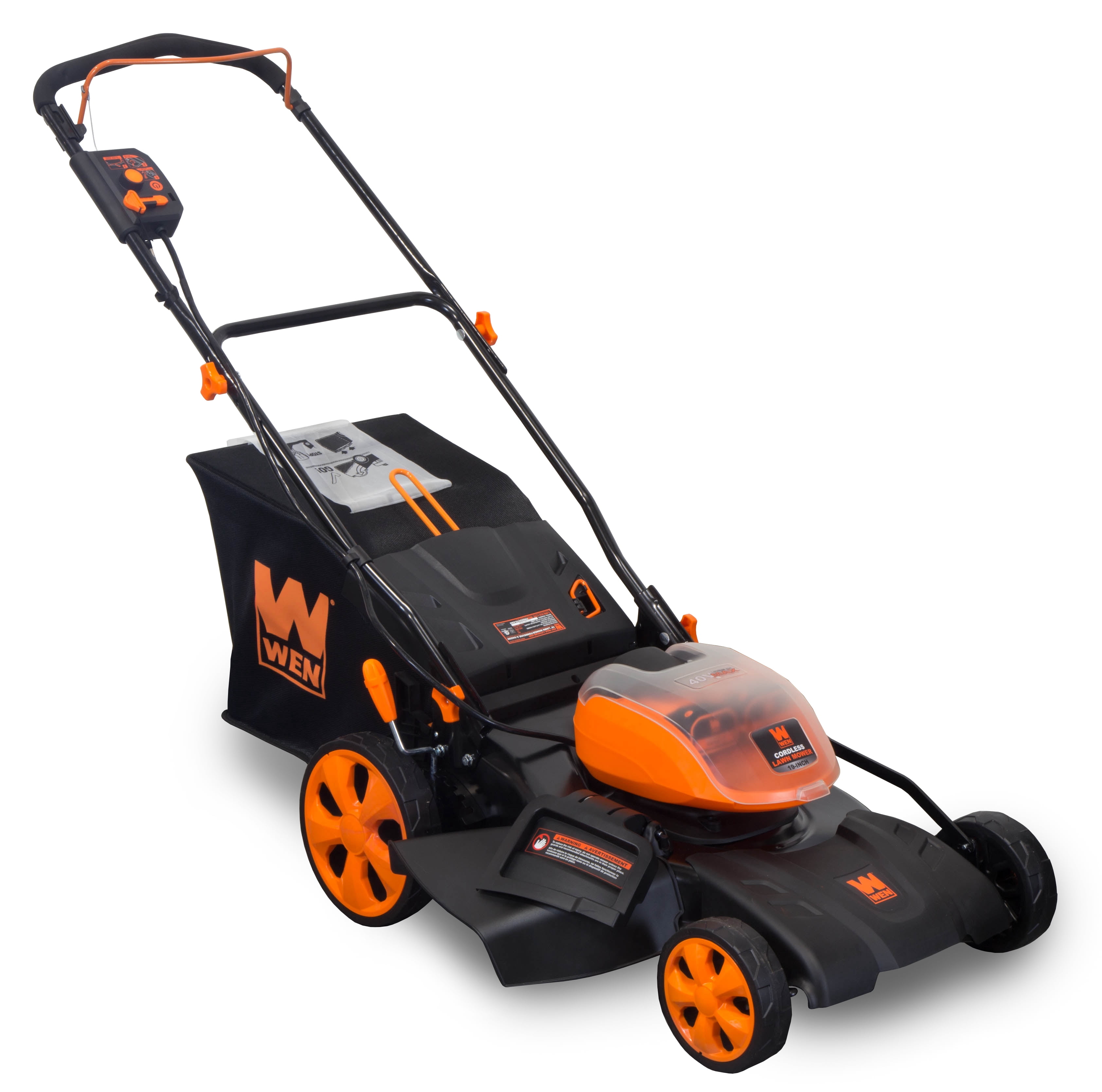 WEN 40V Max Lithium Ion 19-Inch Cordless 3-in-1 Lawn Mower with Two Batteries, 16-Gallon Bag and Charger