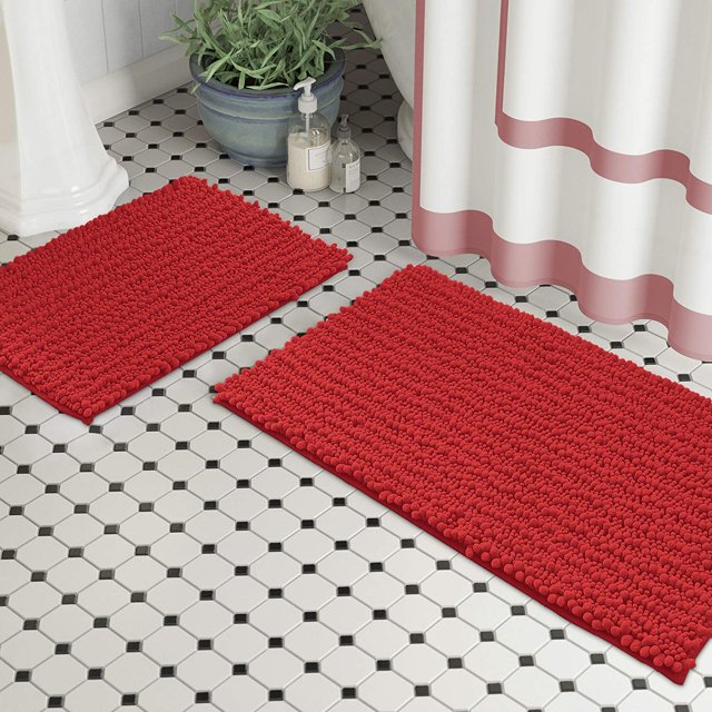 Alfombras de baño Fuzzy Chenille antideslizantes, alfombras de baño, alfombras de baño a rayas extrasuaves y absorbentes para interior/cocina. LuxUrux tapetes para baño