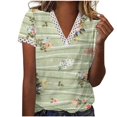 thumbnail image 2 of Hauts d'Été pour Femmes 2023 Mode Oversize Col en V Patchwork en Dentelle Manches Courtes Blouse Décontractée Chemises Col en V en Dentelle pour Femmes, 2 of 5
