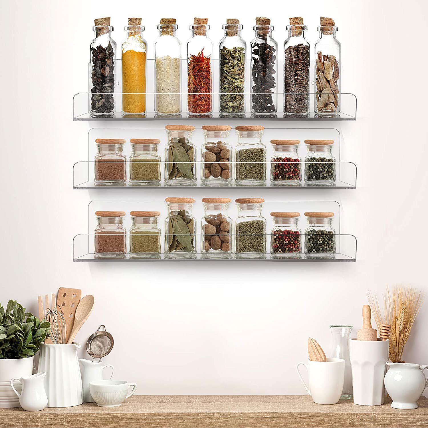 Sorbus 6-Pack Clear Acrylic Wall Ledge Floating Shelves, Organizer for Books, Decor & Kitchen