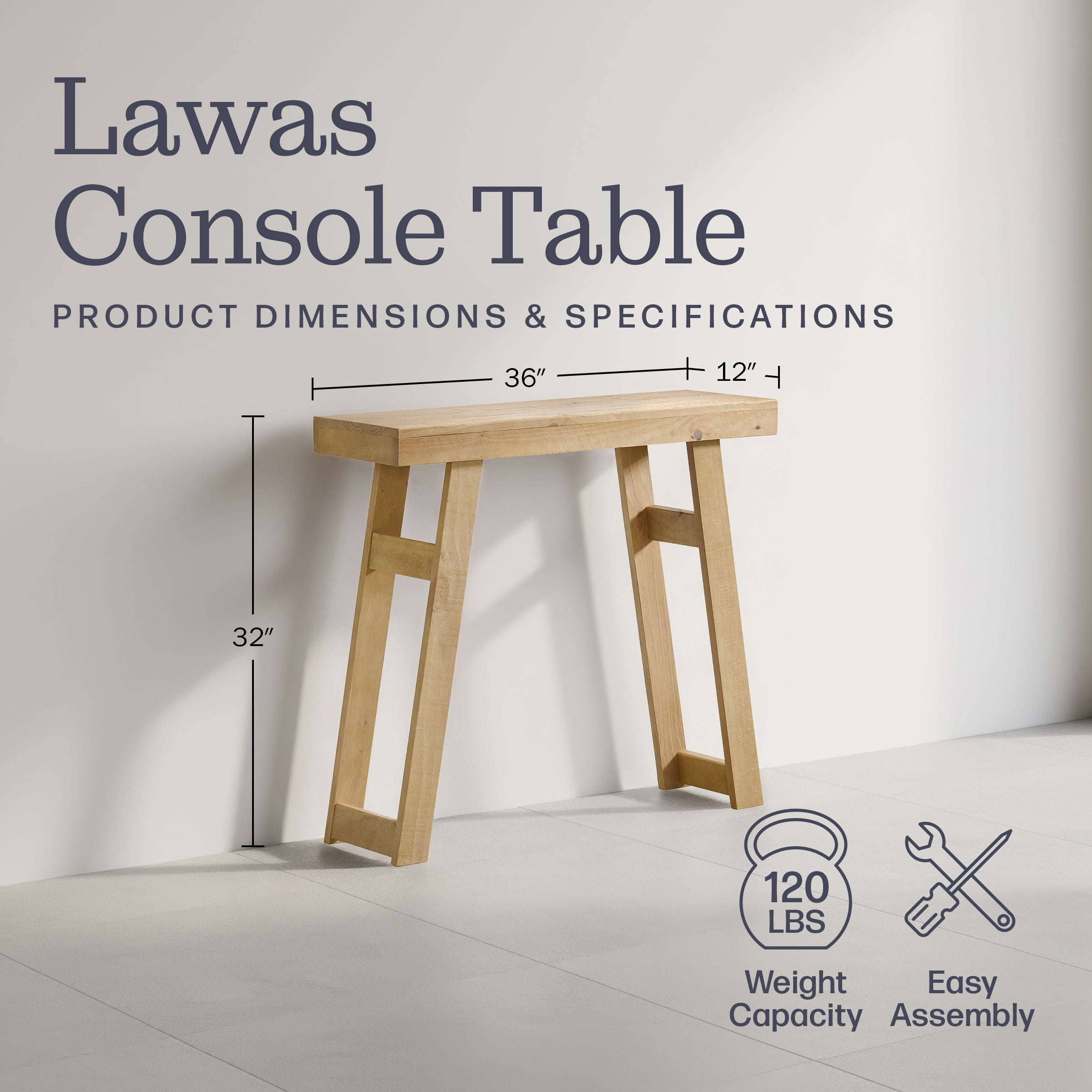Alaterre Furniture Lawas Solid Wood Console Table - 36 Inch Small Entryway Table (Light Oak)