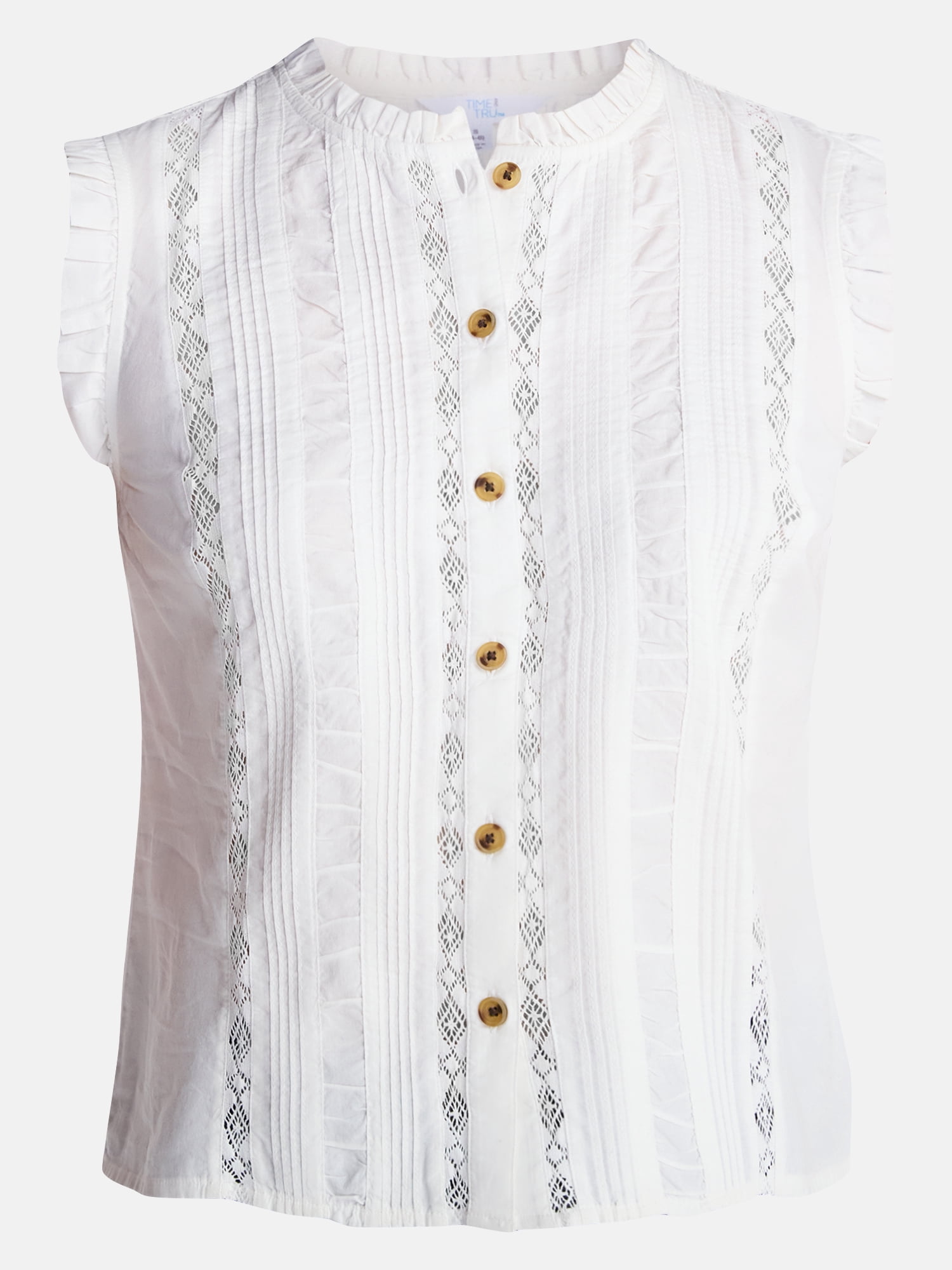 Time and Tru Women's Lace Inset Sleeveless Cotton Top, Sizes XS-XXXL