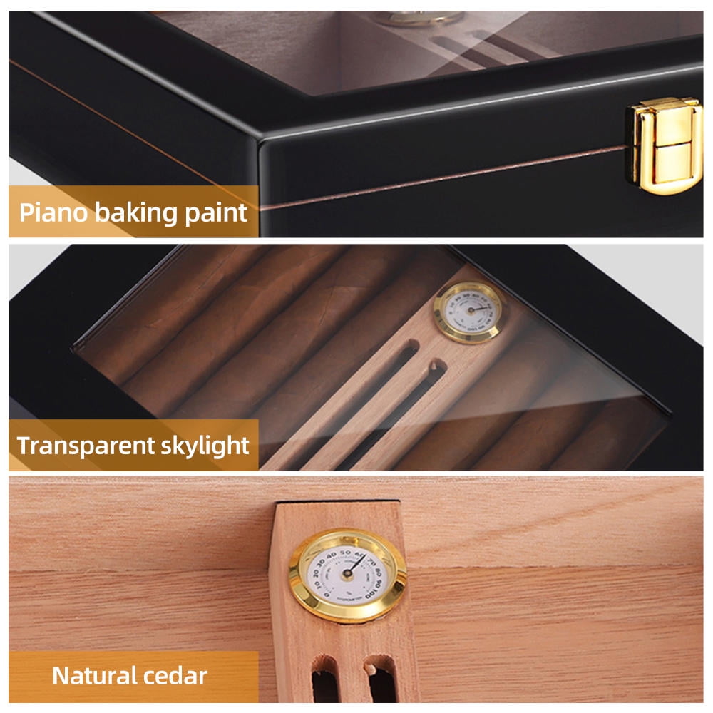 BIMZUC Elegant Cedar Cigar Humidor 10‑18 Cigars, Glass Window, Built‑in Hygrometer, Humidifier, Adjustable Dividers – Portable Desktop Case