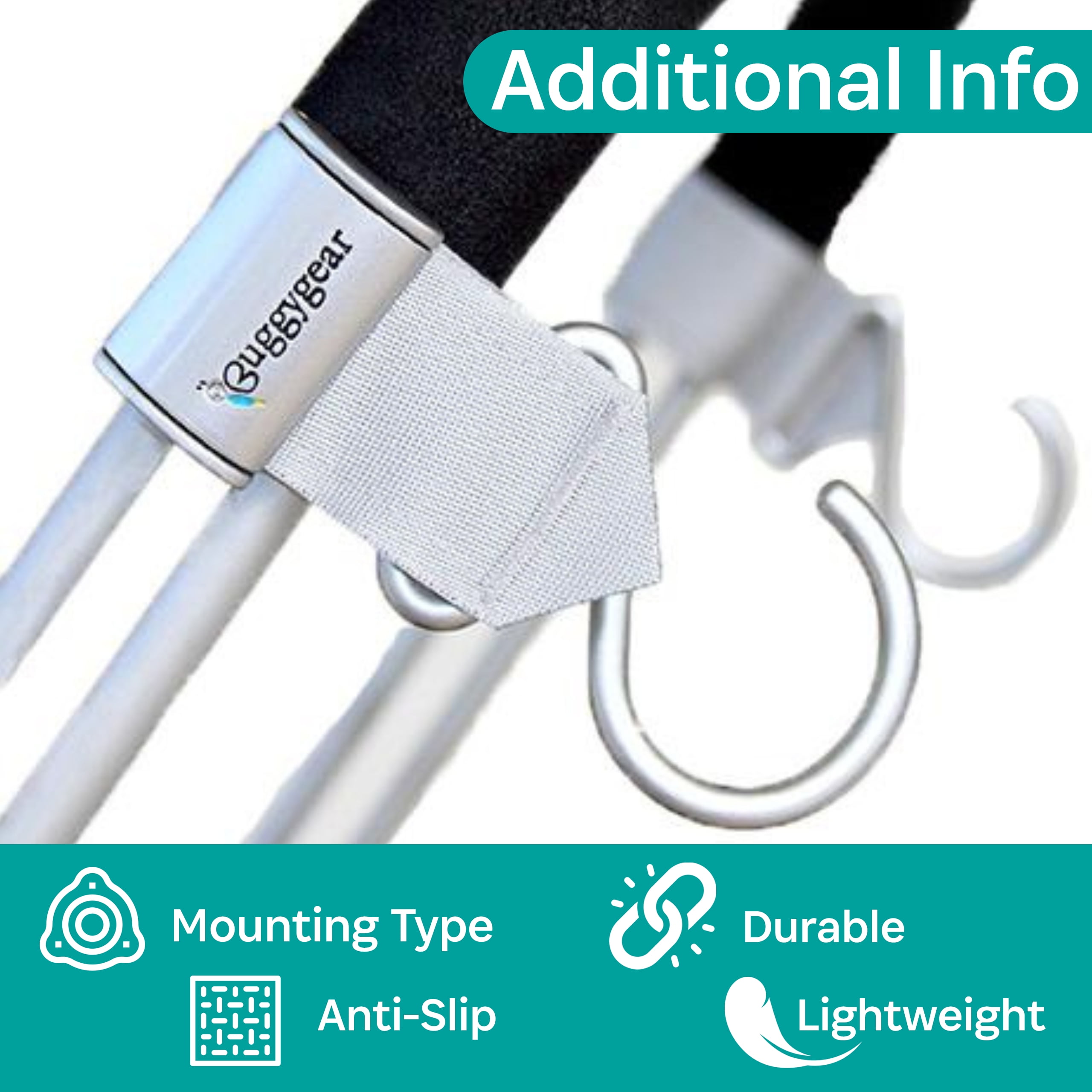 BuggyGear Boutique Stroller Hooks (Set of 2) - Platinum