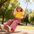 thumbnail image 6 of Favoffer Toddler Girls Pants Summer Cute Plaid Linen Blend Mosquito Proof Wide Leg Cropped Trousers Casual Loose Bottoms Daily Home Outdoor Play Sizes 12M-12Y, 6 of 9