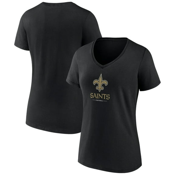 Women's Black New Orleans Saints Logo Team Lockup V-Neck T-Shirt