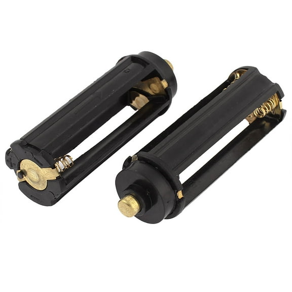 2 Pcs Plastic Cylinder Shaped 3 x 1.5V AAA Battery Clip Holder Box Case Black