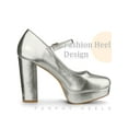 thumbnail image 3 of BLISSFUL STEP Women's Shoes Mary Jane Pumps Chunky Heel Platform Round Toe Ankle Strap Heels Silver 9, 3 of 6