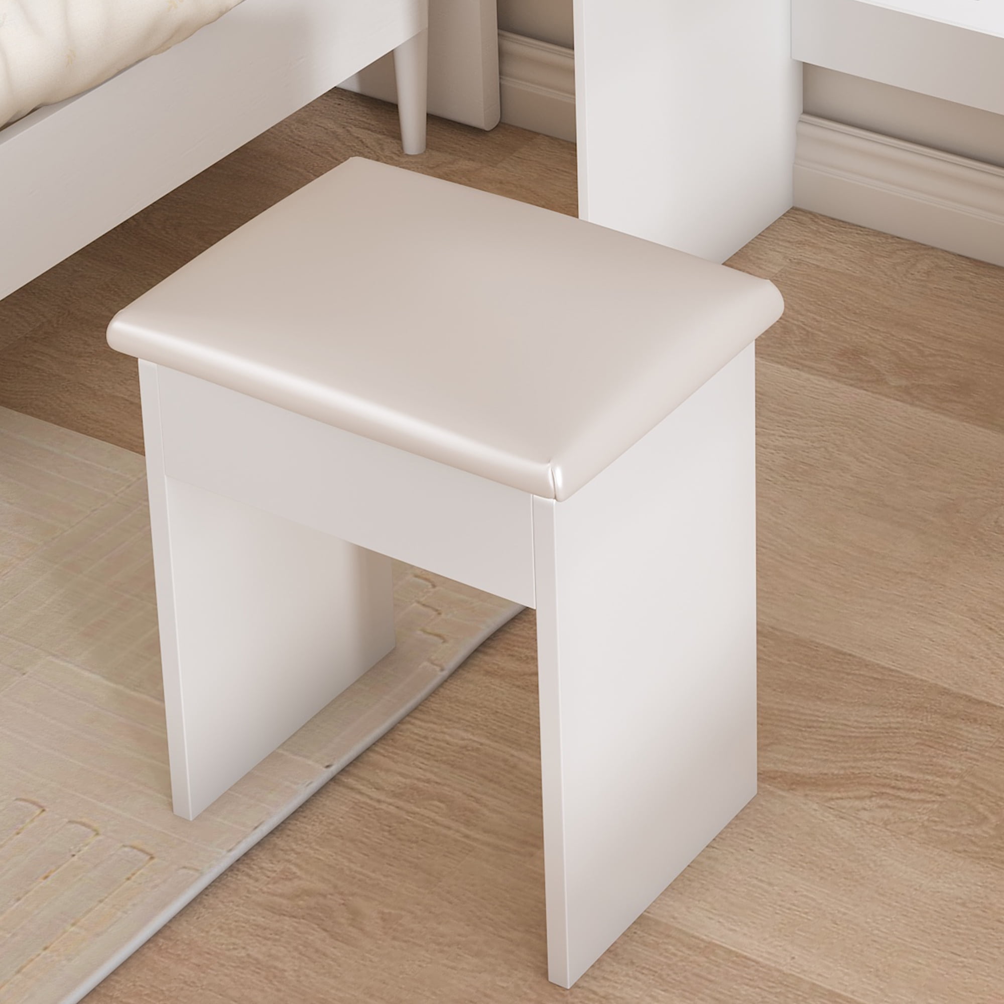 Yoneston Mini Makeup Vanity Desk Set with Mirror and Adjustable LED Lights, Hidden Storage Vanity Table with Cushioned Chair and 2 Drawers for Bedrooms, White