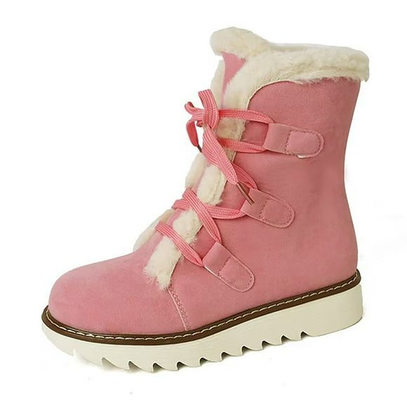 WEAIXIMIUNG Women Rain Boots Women's Winter Fashion Solid Color and Lace Up Mid Calf Boots Warm and Comfortable Boots