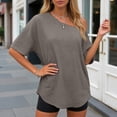 thumbnail image 5 of mgoYE Off the Shoulder Tops for Women, Loose Fit Crew Neck Summer Baggy Tops Workout Tees Plus Size T Shirts T Shirt Women(Khaki,3XL), 5 of 5